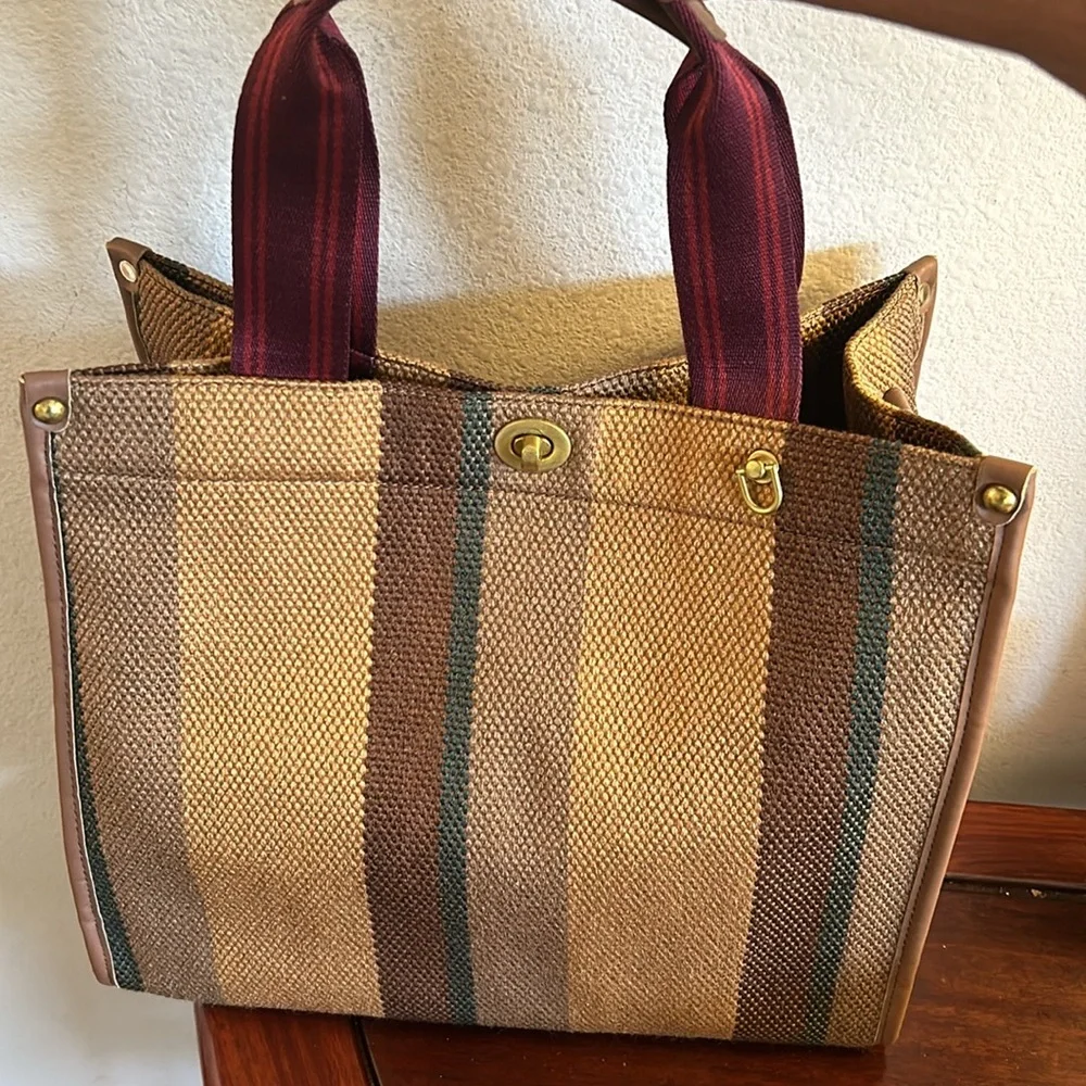 Striped Brown and Tan Tote Bag - Picture 2 of 8